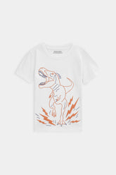 Boys Puff Printed White Dino Tee